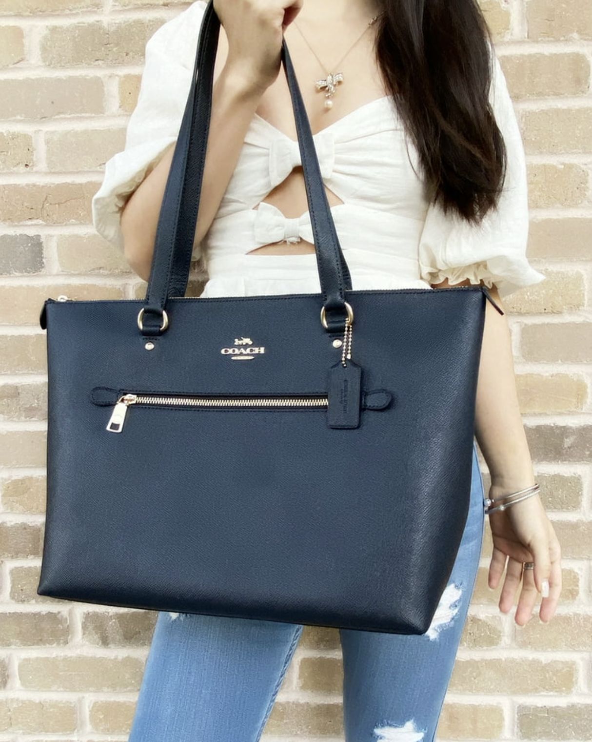 ORIG Preloved Coach Gallery Tote Navy Blue Bag