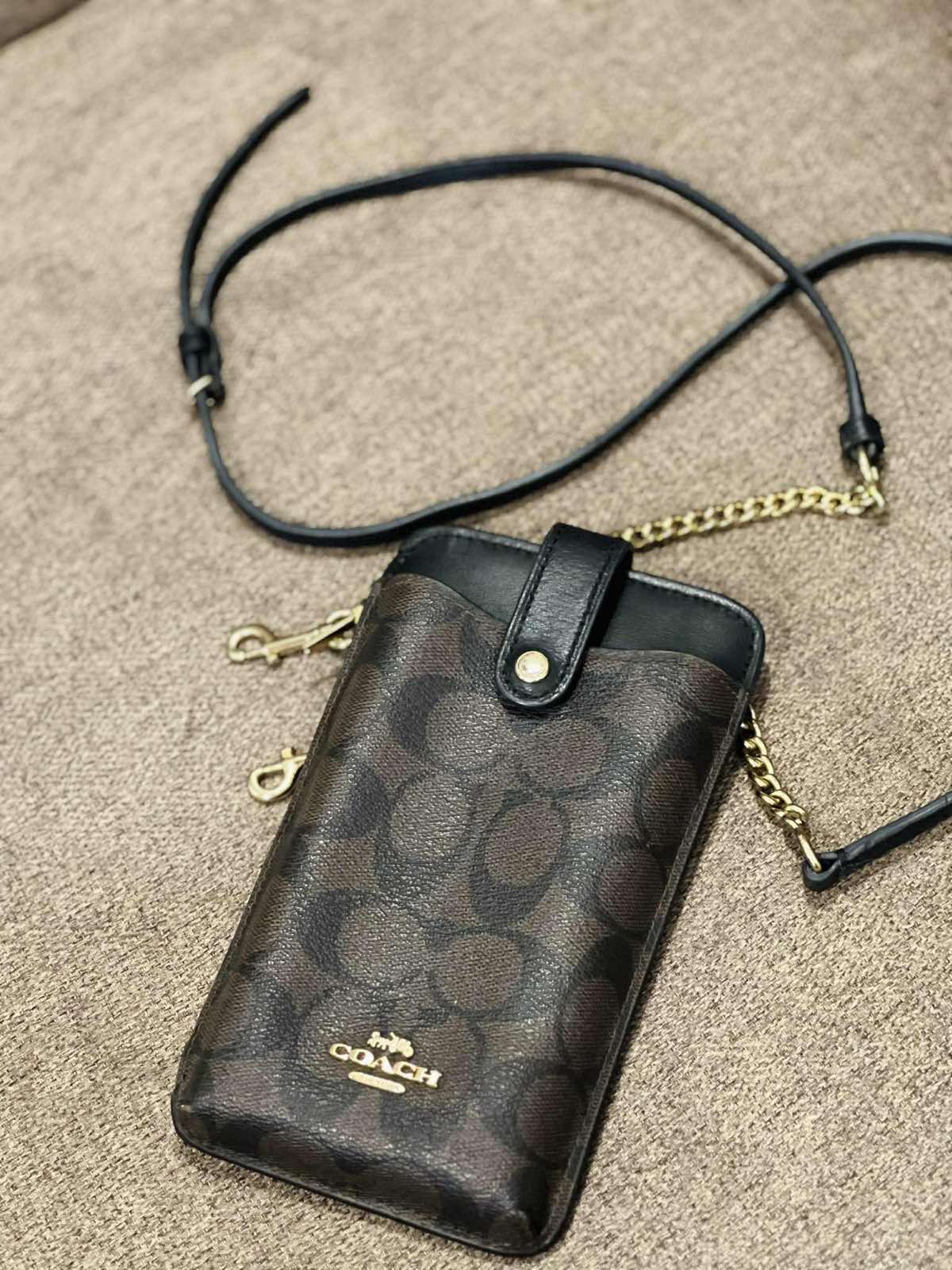 ORIG Preloved Coach Phone Crossbody Brown Bag In Signature Canvas