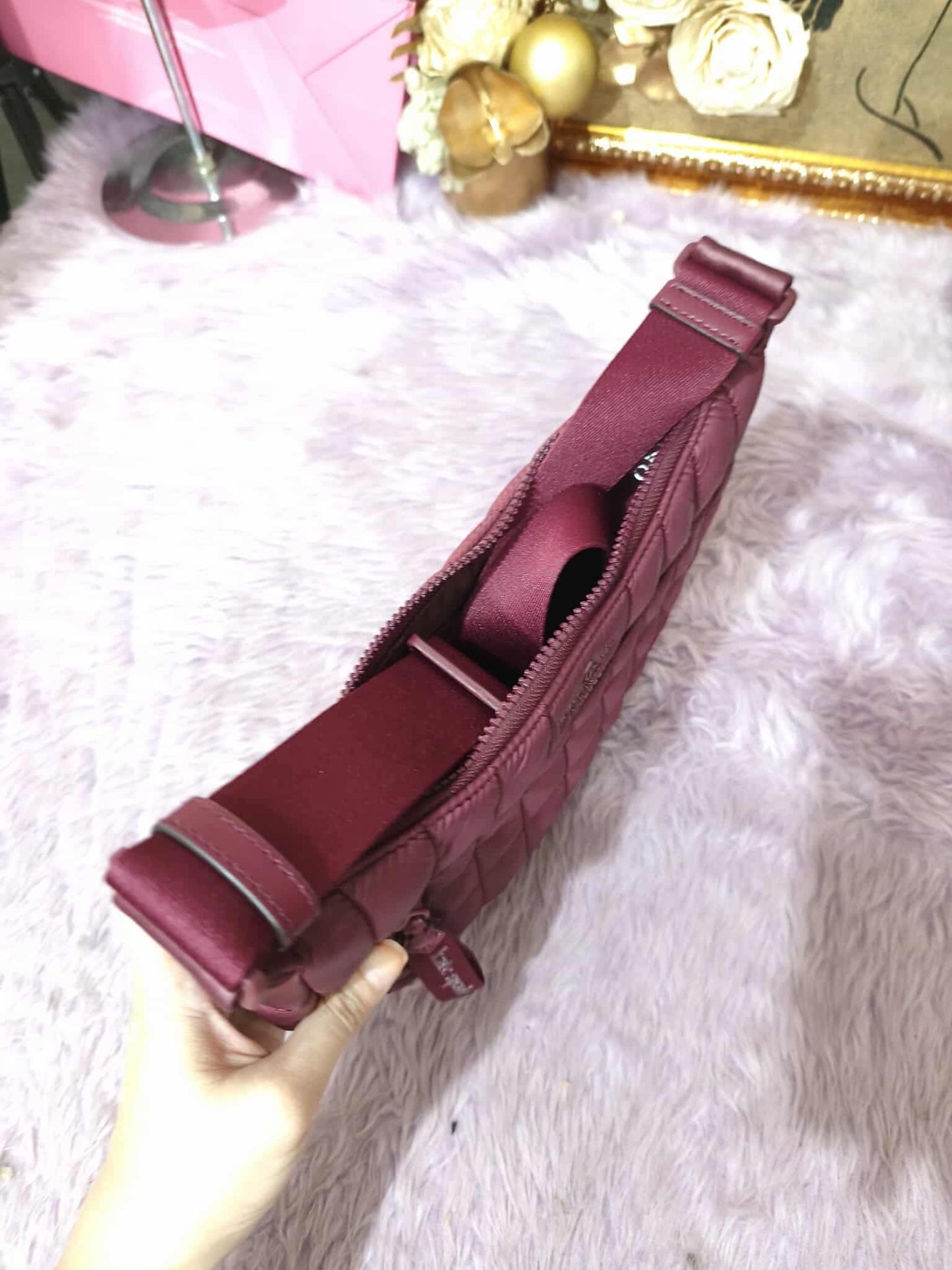 ORIG Preloved KateSpade KS Camden Quilted Sling Bag Blackberry Red