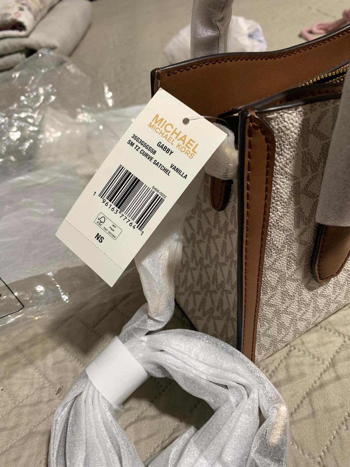 ORIG & IMPORTED Michael Kors MK Gabby Small Logo Satchel White Bag