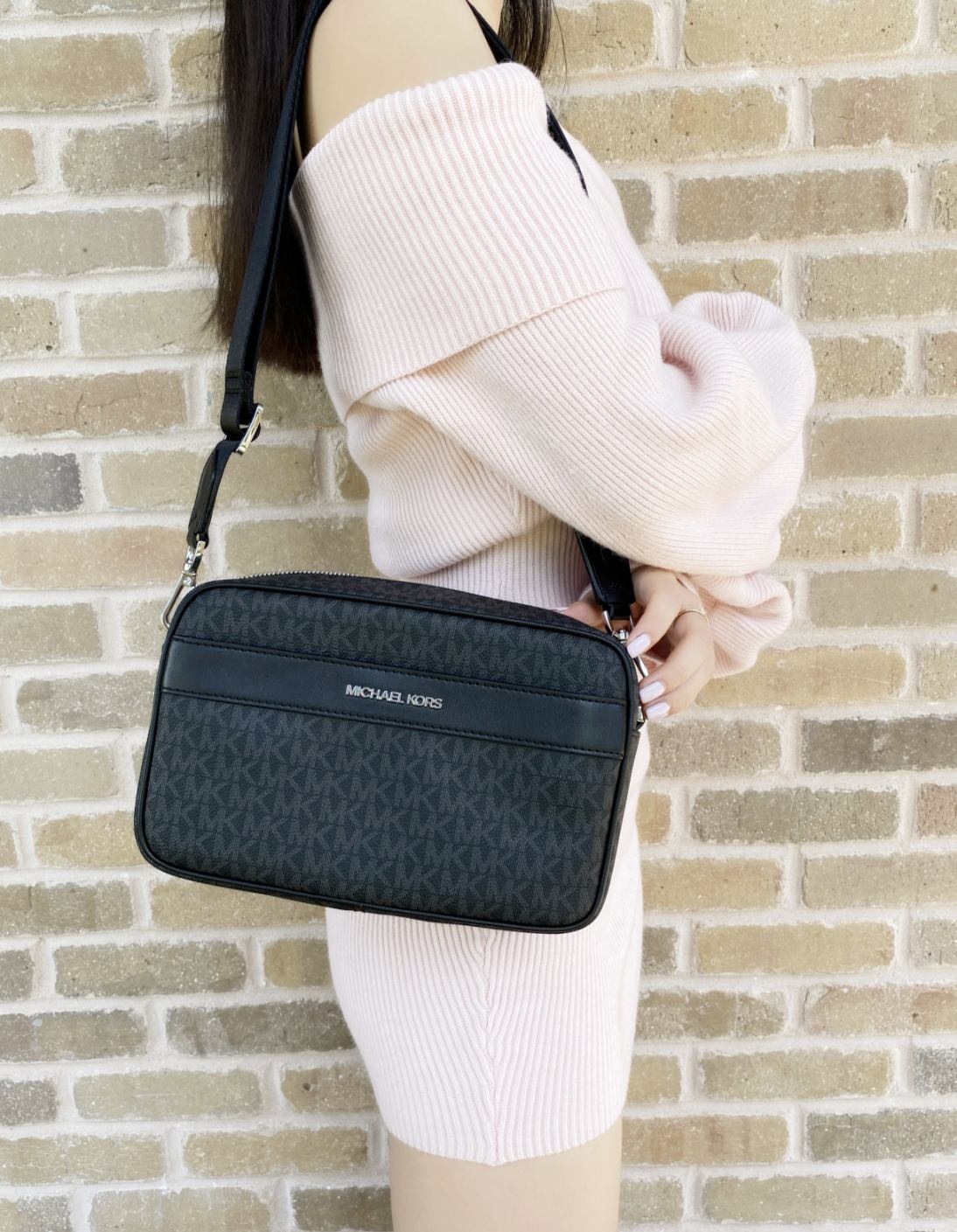 ORIG Preloved Michael Kors Kenly Large Logo Crossbody Black Camera Bag