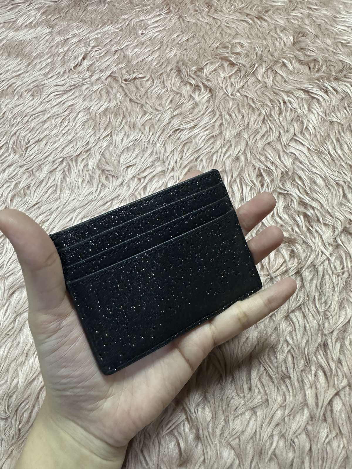 ORIG Preloved Kate Spade KS Glitter Slim Card Holder Small Black Wallet