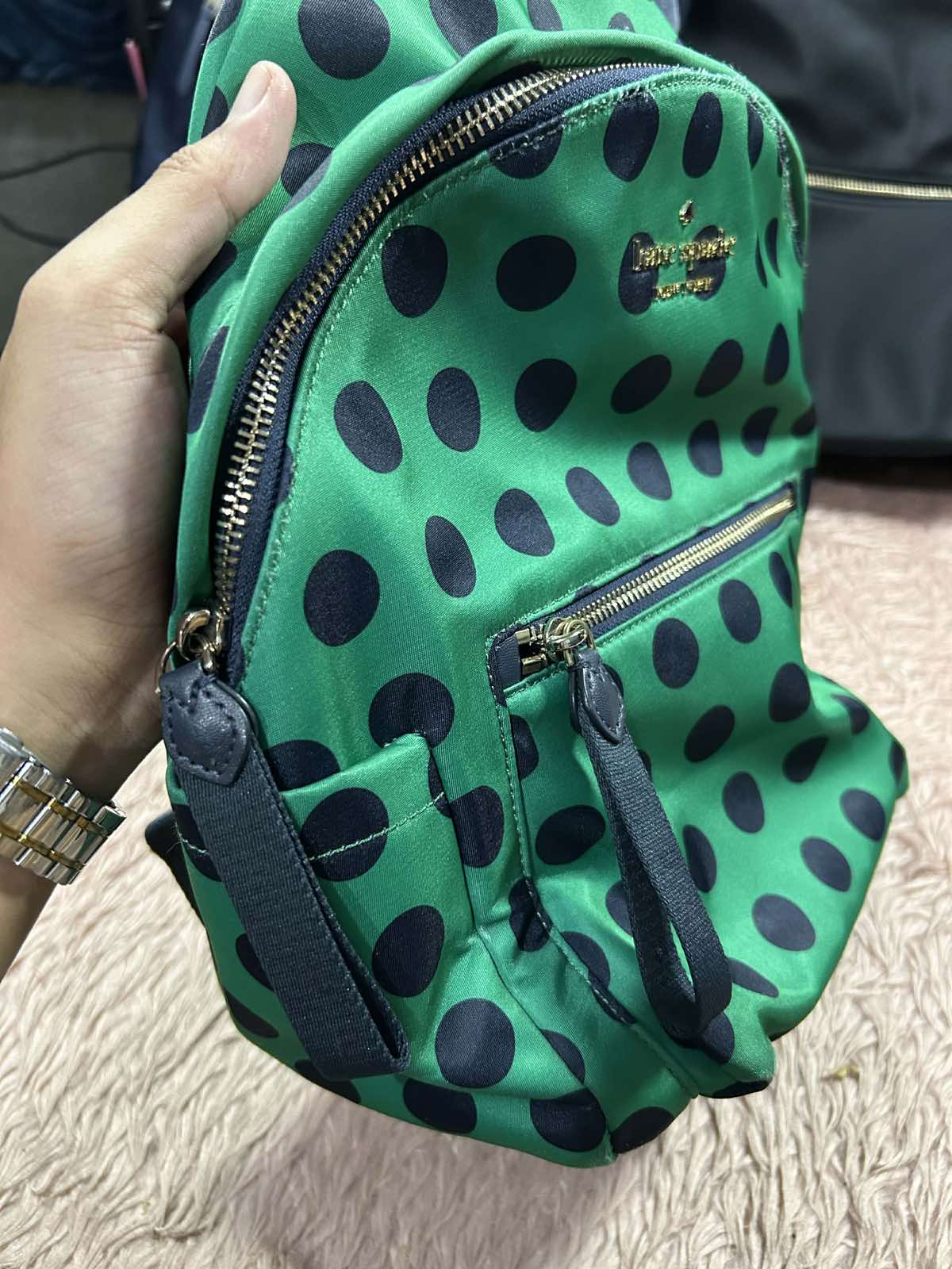 ORIG Preloved Kate Spade KS Chelsea Delightful Dot Medium Backpack Green Nylon Bag