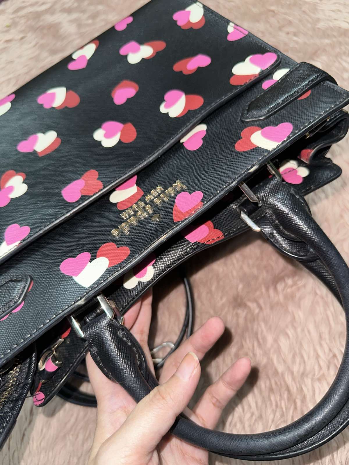 ORIG Preloved Kate Spade KS Staci Flutter Hearts Medium Satchel Black Bag