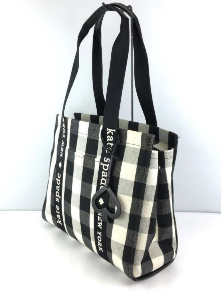 ORIG Preloved Kate Spade KS Kip Canvas Large Tote Bag Gingham Black/White