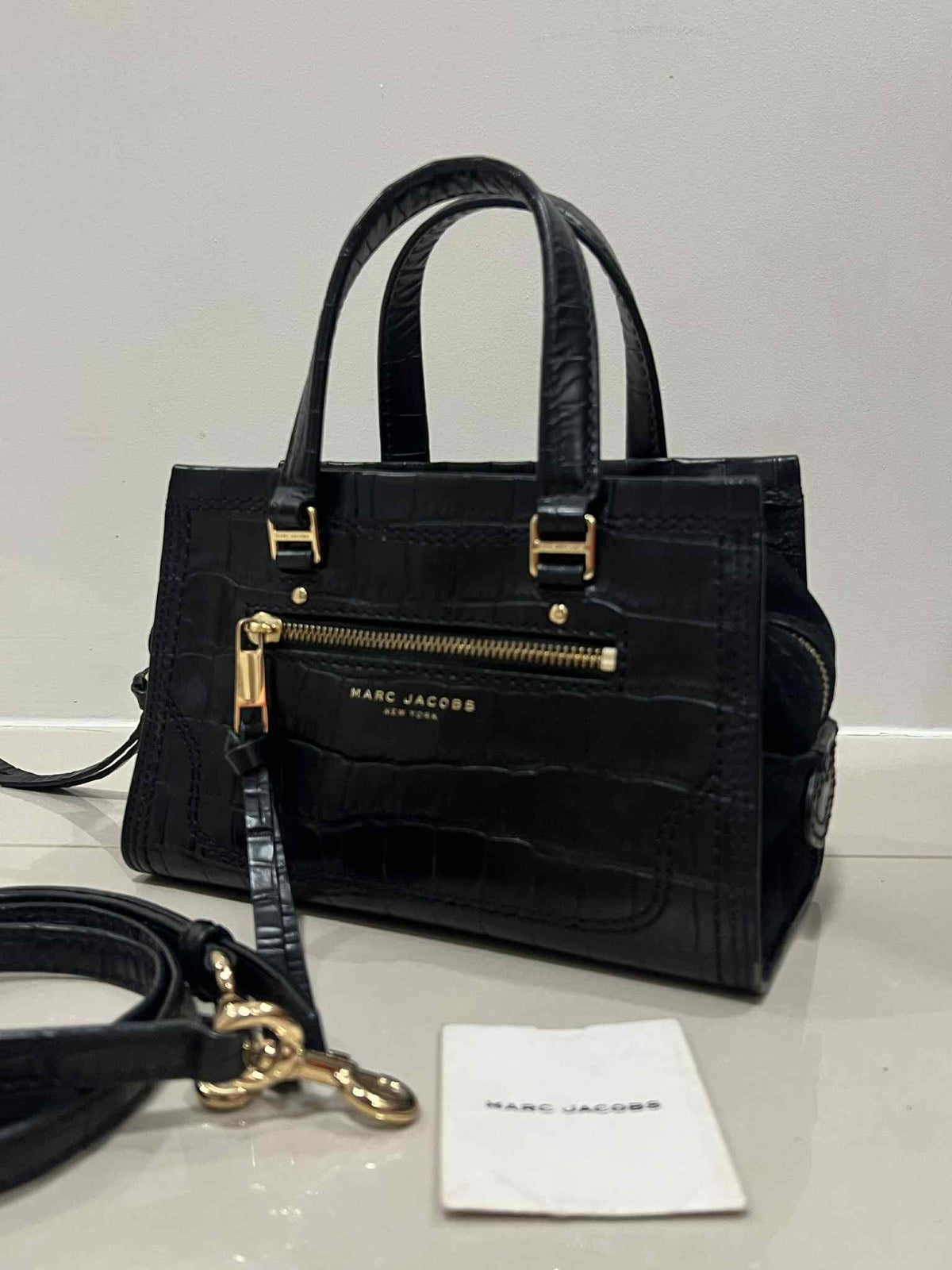 ORIG Preloved Marc Jacobs MJ Croc-Embossed Mini Cruiser Satchel Black Bag