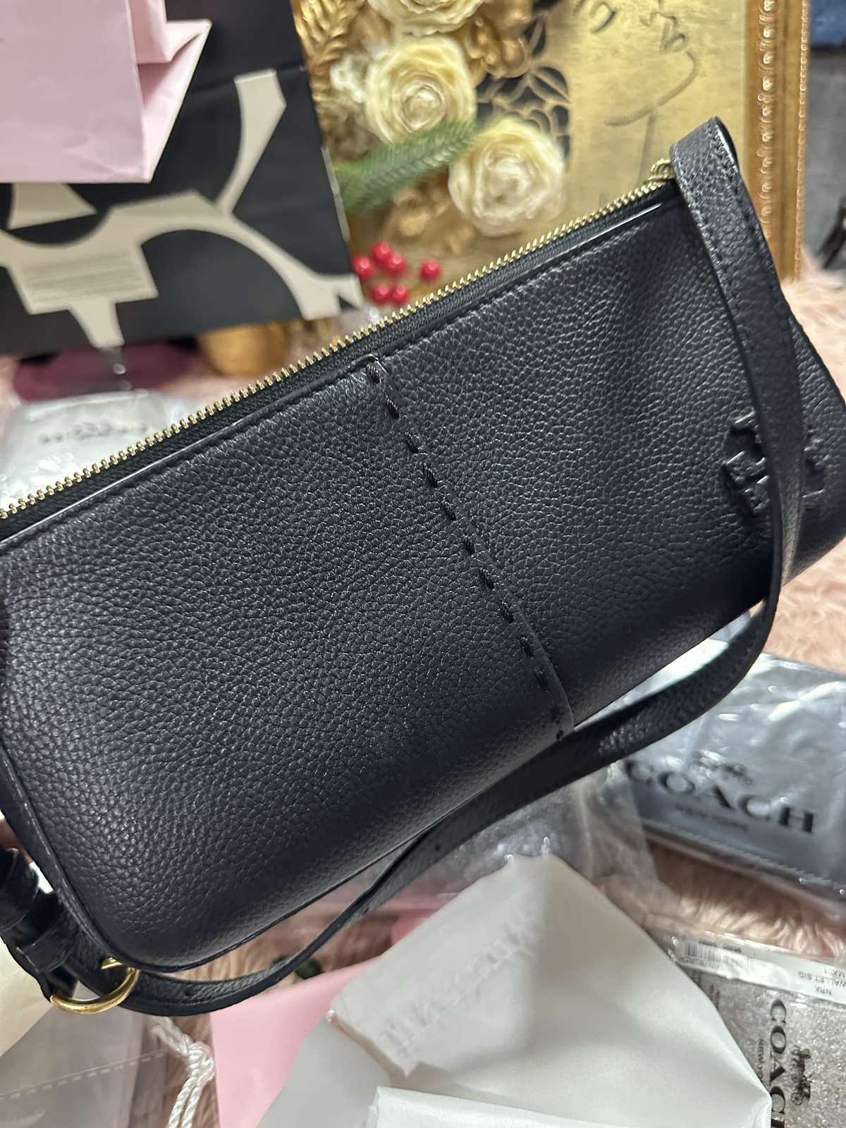 ORIG Preloved Tory Burch TB McGraw Wedge Shoulder Black Bag