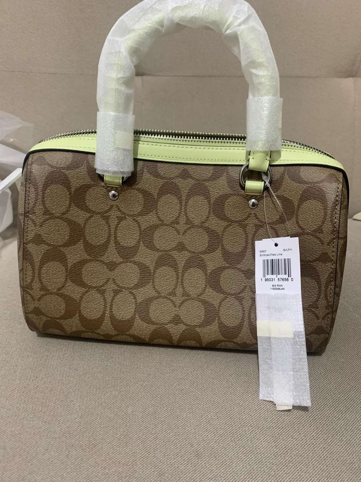 ORIG & IMPORTED Coach Rowan Top Zip Satchel Bag in Signature Canvas (Khaki / Pale Lime)
