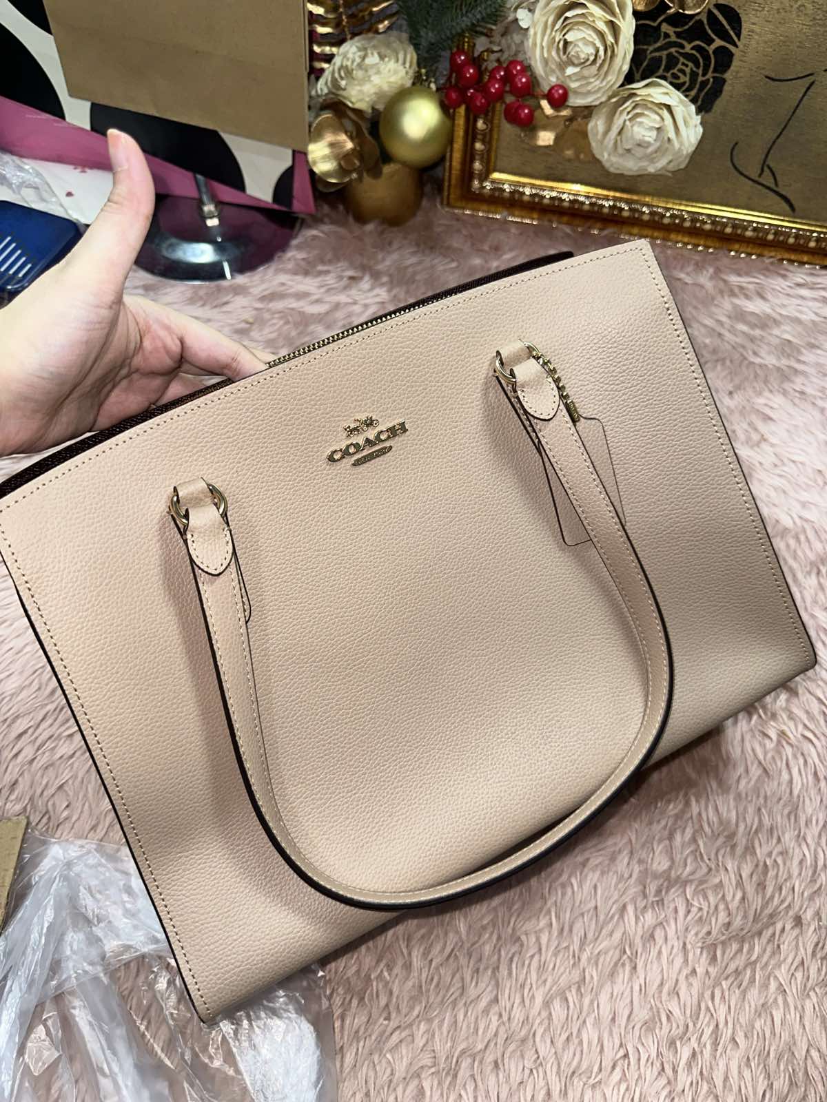 ORIG Preloved Coach RARE Tatum Carryall Large Tote Taupe Bag