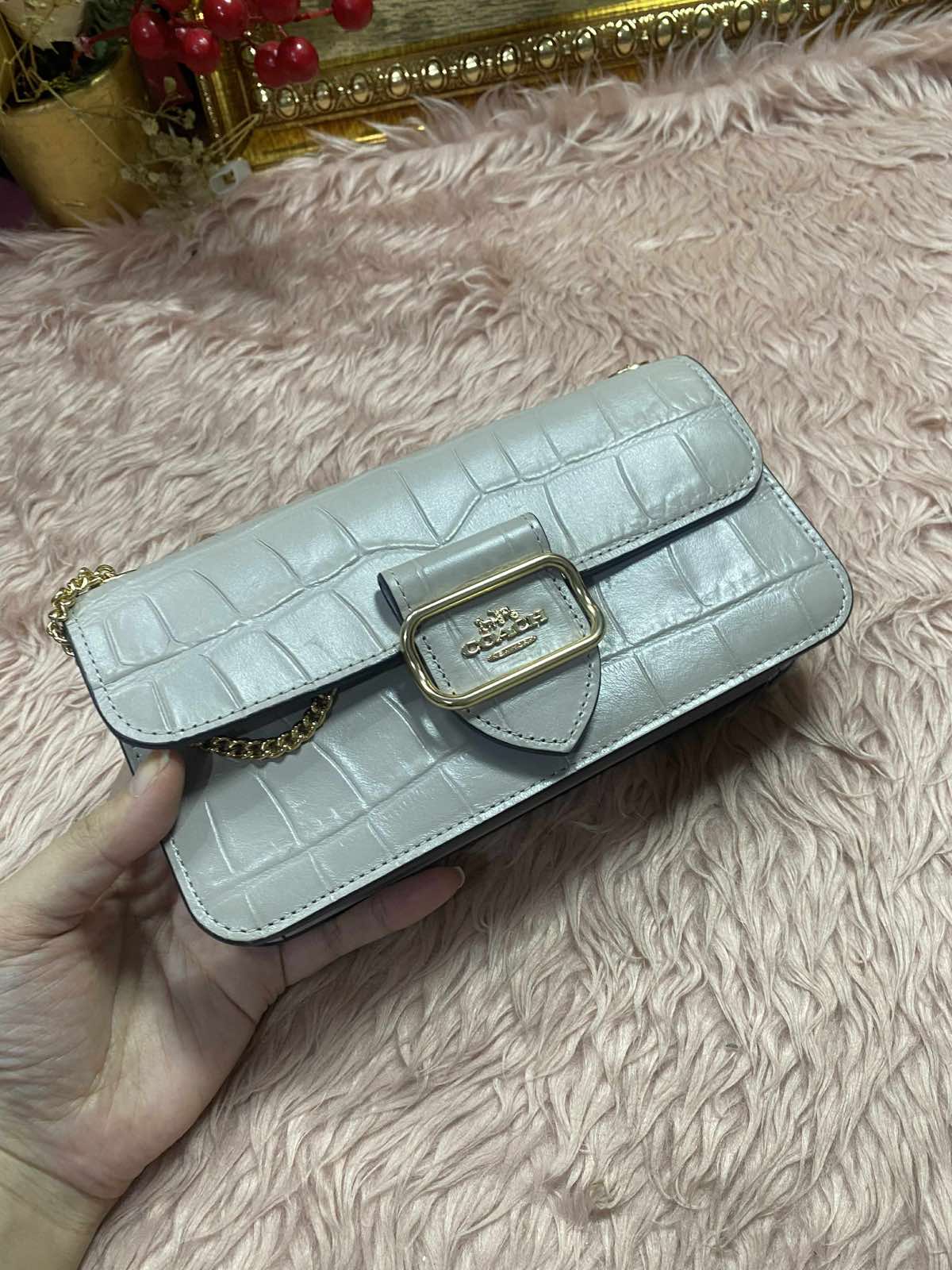 ORIG Preloved Coach Morgan Crossbody Small Grey Birch Shoulder Chain Bag