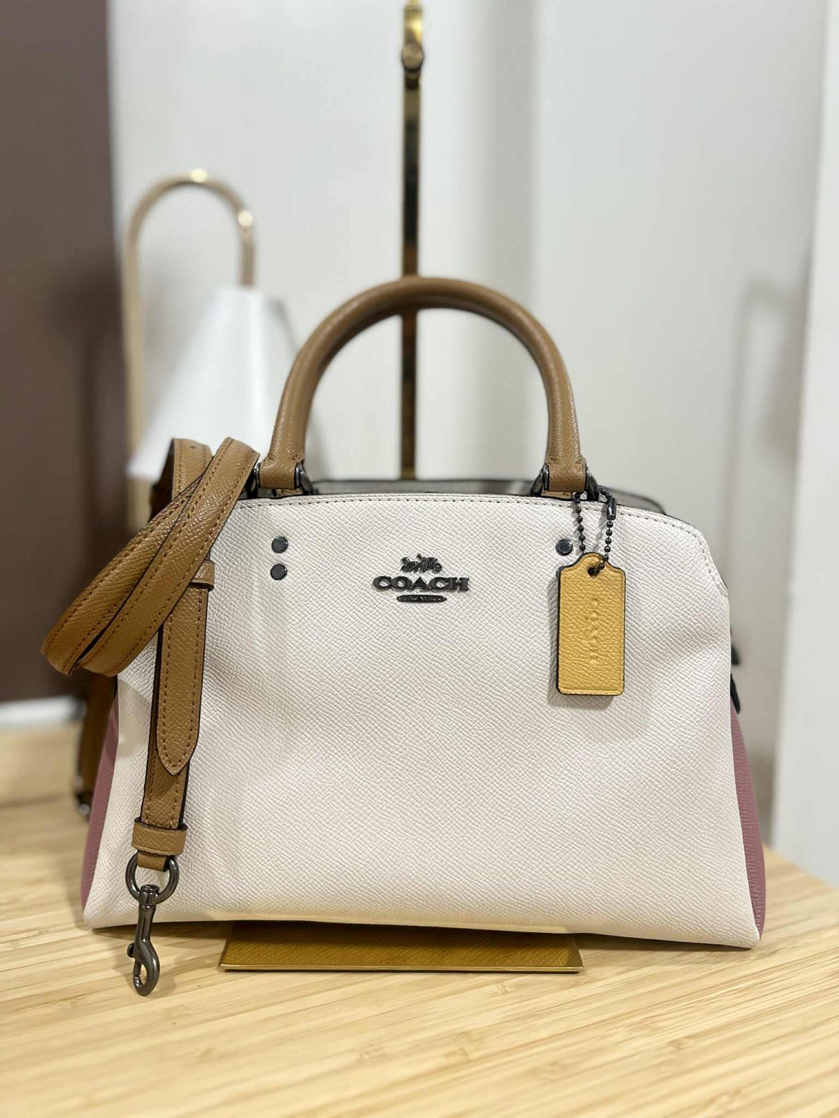 ORIG Preloved Coach Mini Lillie Carryall Medium Colorblock White Satchel Bag