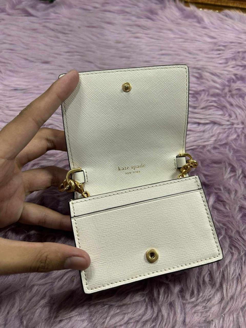 ORIG Preloved Kate Spade KS Morgan Embellished Chain Card Micro Bag White Wallet