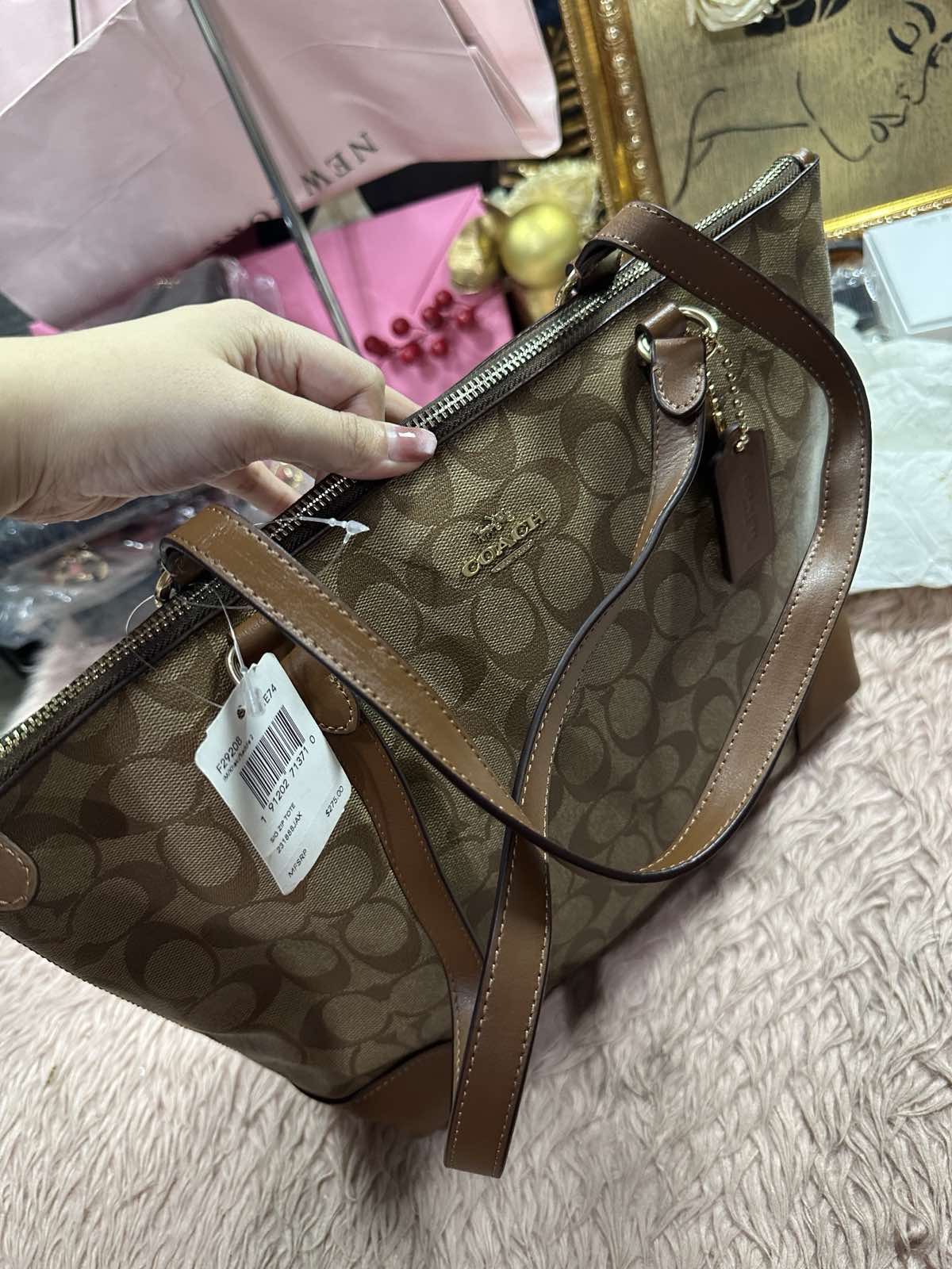 ORIG & IMPORTED Coach RARE Zip Top Tote Khaki Brown Medium Bag