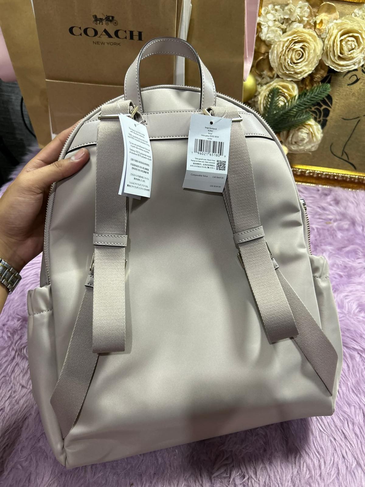 ORIG & IMPORTED KateSpade KS Carter Large Nylon Backpack Bag Cozy Grey