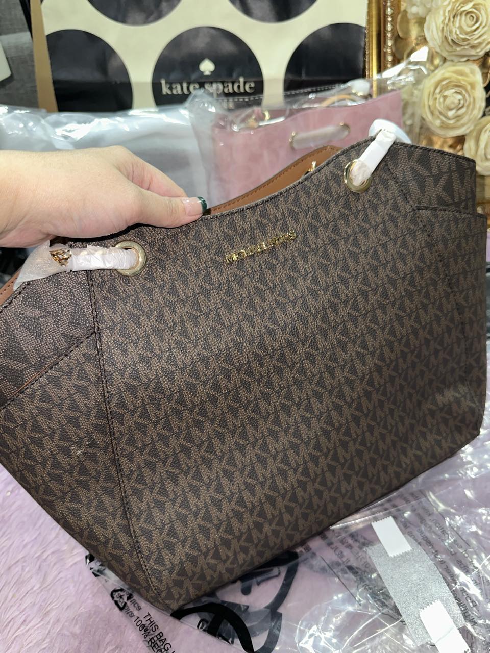 ORIG & IMPORTED Michael Kors MK Jet Set Travel Large Chain Shoulder Tote Bag Brown