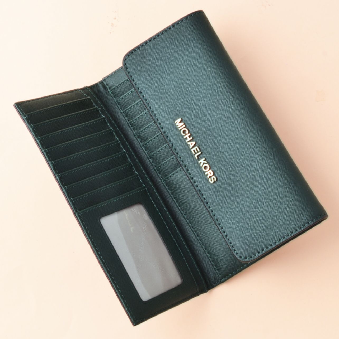 ORIG & IMPORTED Michael Kors MK Jet Set Large Trifold Long Wallet Racing Green