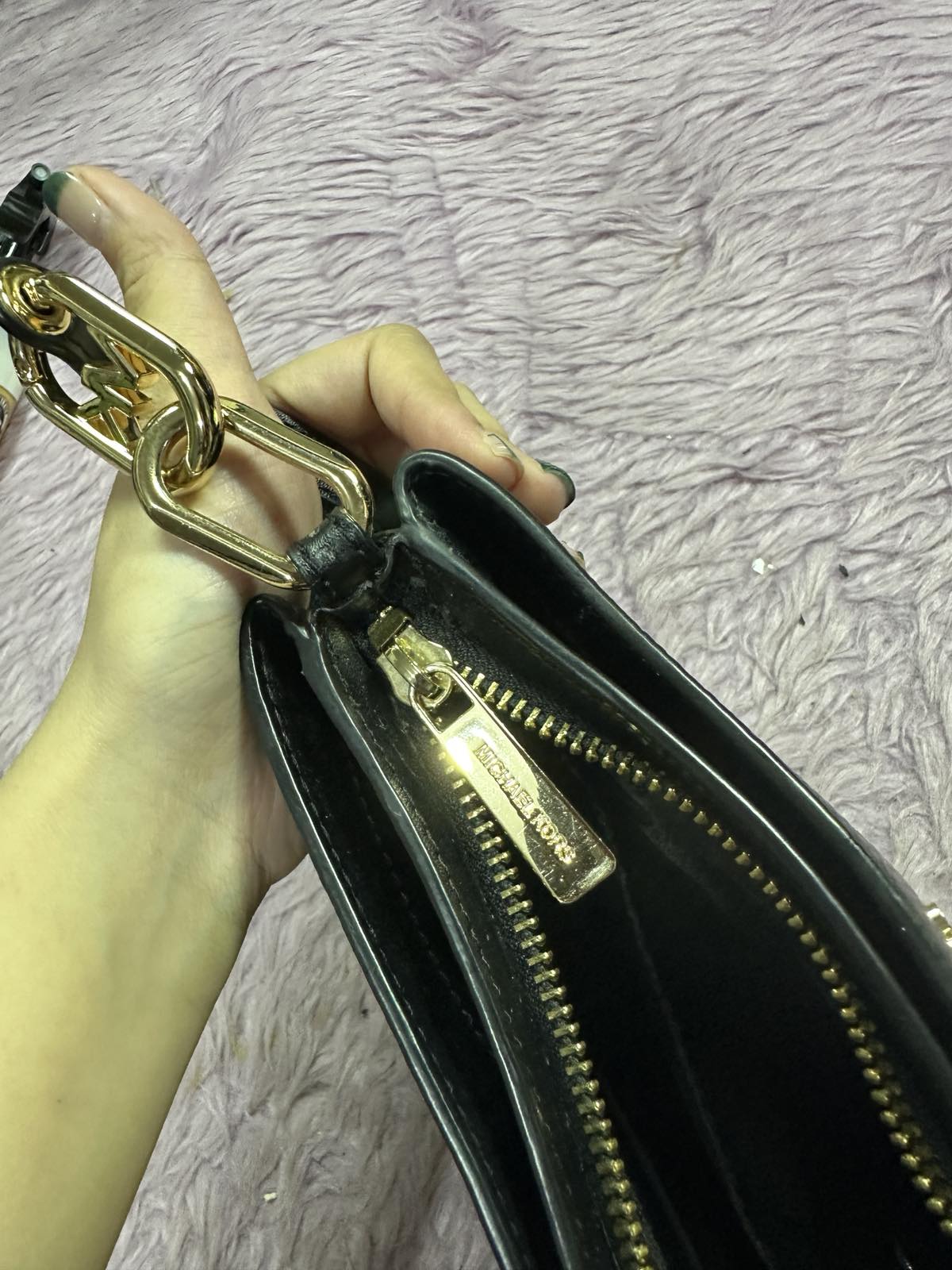 ORIG Preloved Michael Kors MK Trisha Medium Pebbled Leather Crossbody Black Bag