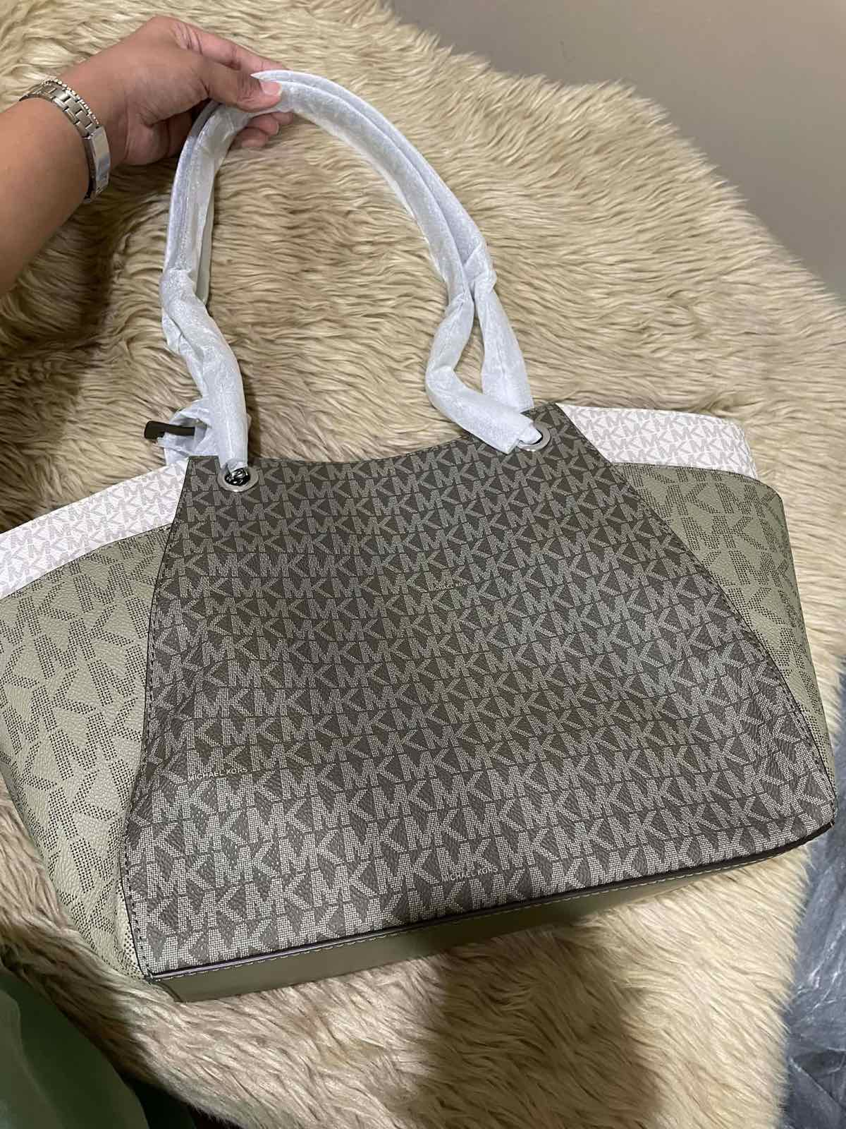 ORIG & IMPORTED Michael Kors MK Jet Set Large Logo Shoulder Tote Green Bag