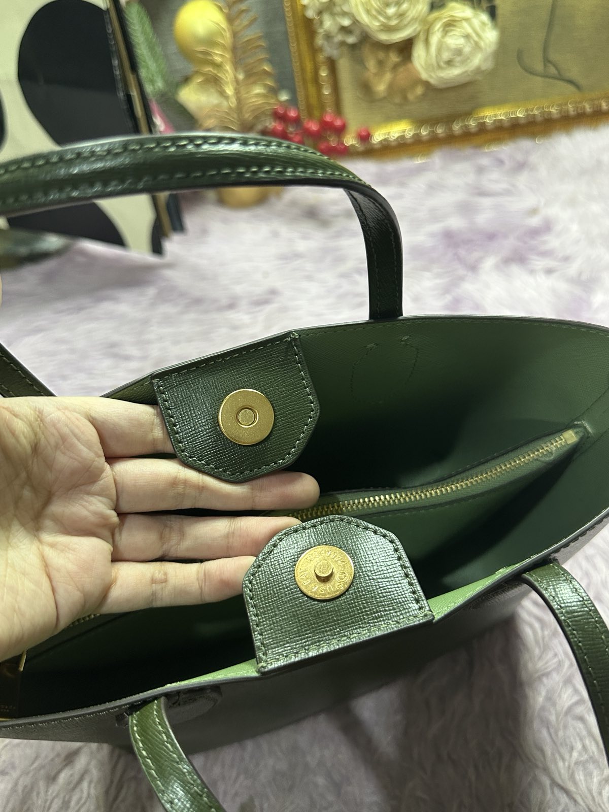ORIG Preloved Kate Spade KS Retail Bleecker Medium Tote Green Top Handle Bag