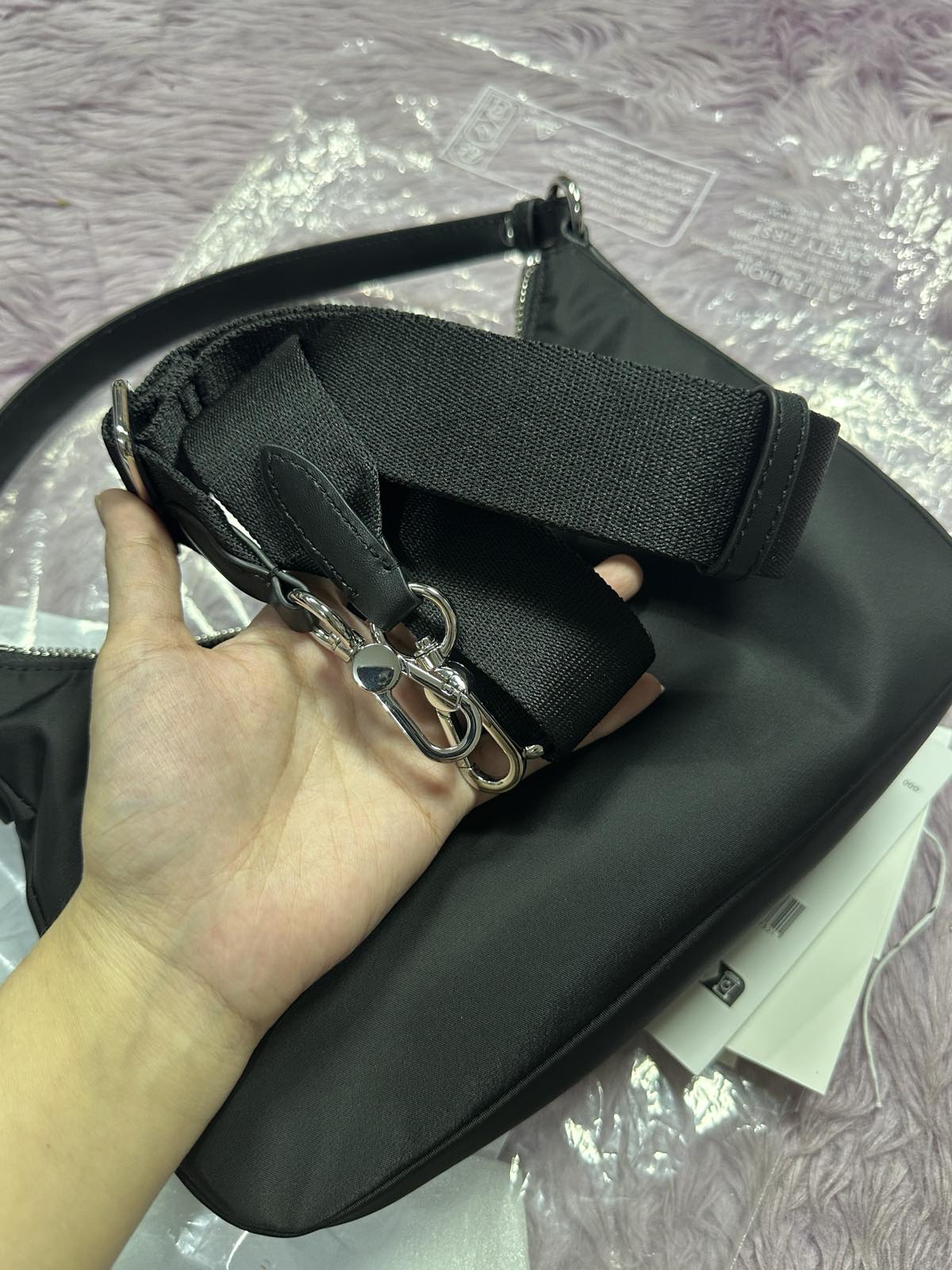 ORIG Preloved Lacoste Izzie Shoulder Black Nylon Bag