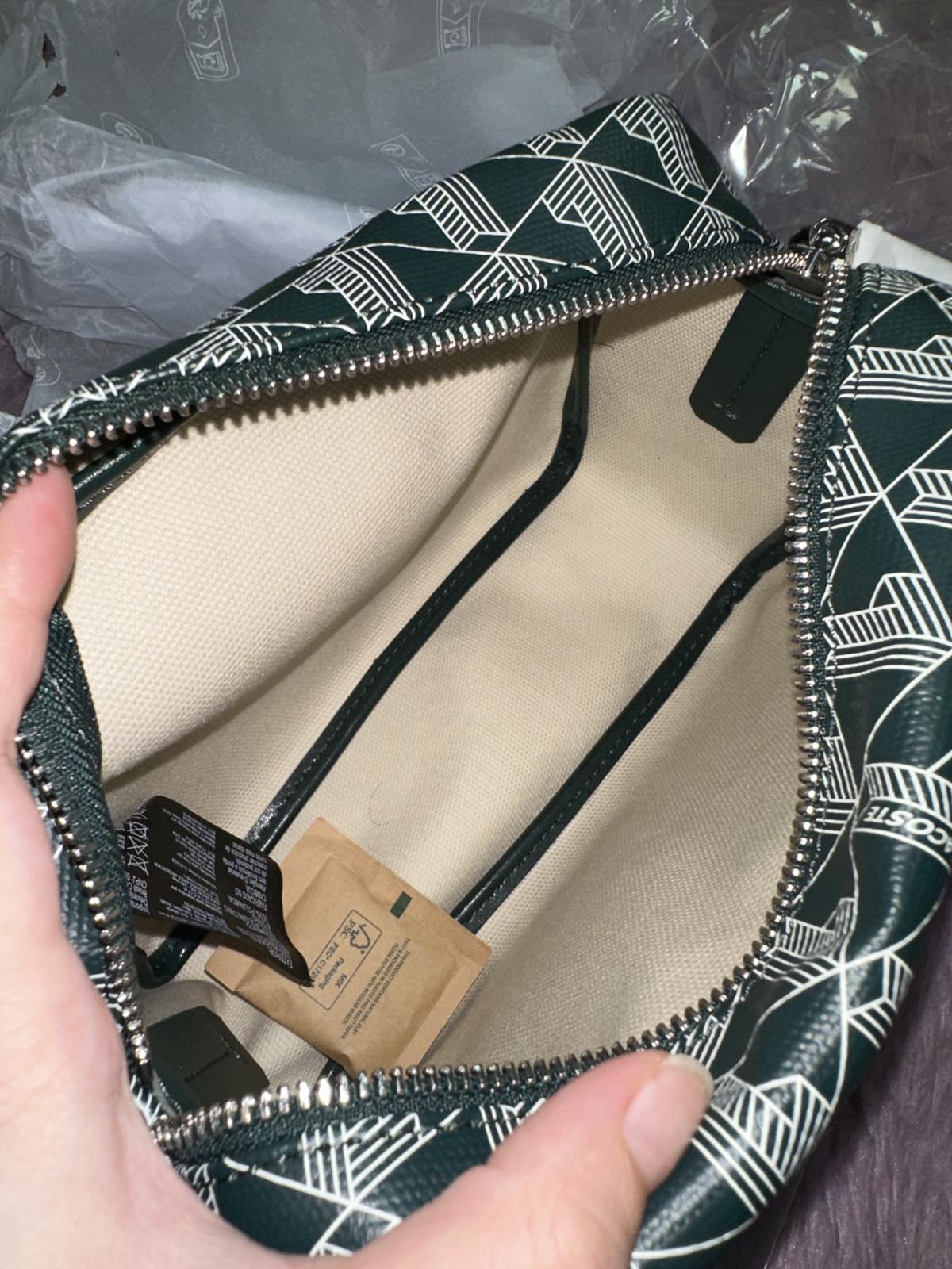 ORIG & IMPORTED Lacoste Zely Coated Canvas Vanity Camera Bag Green