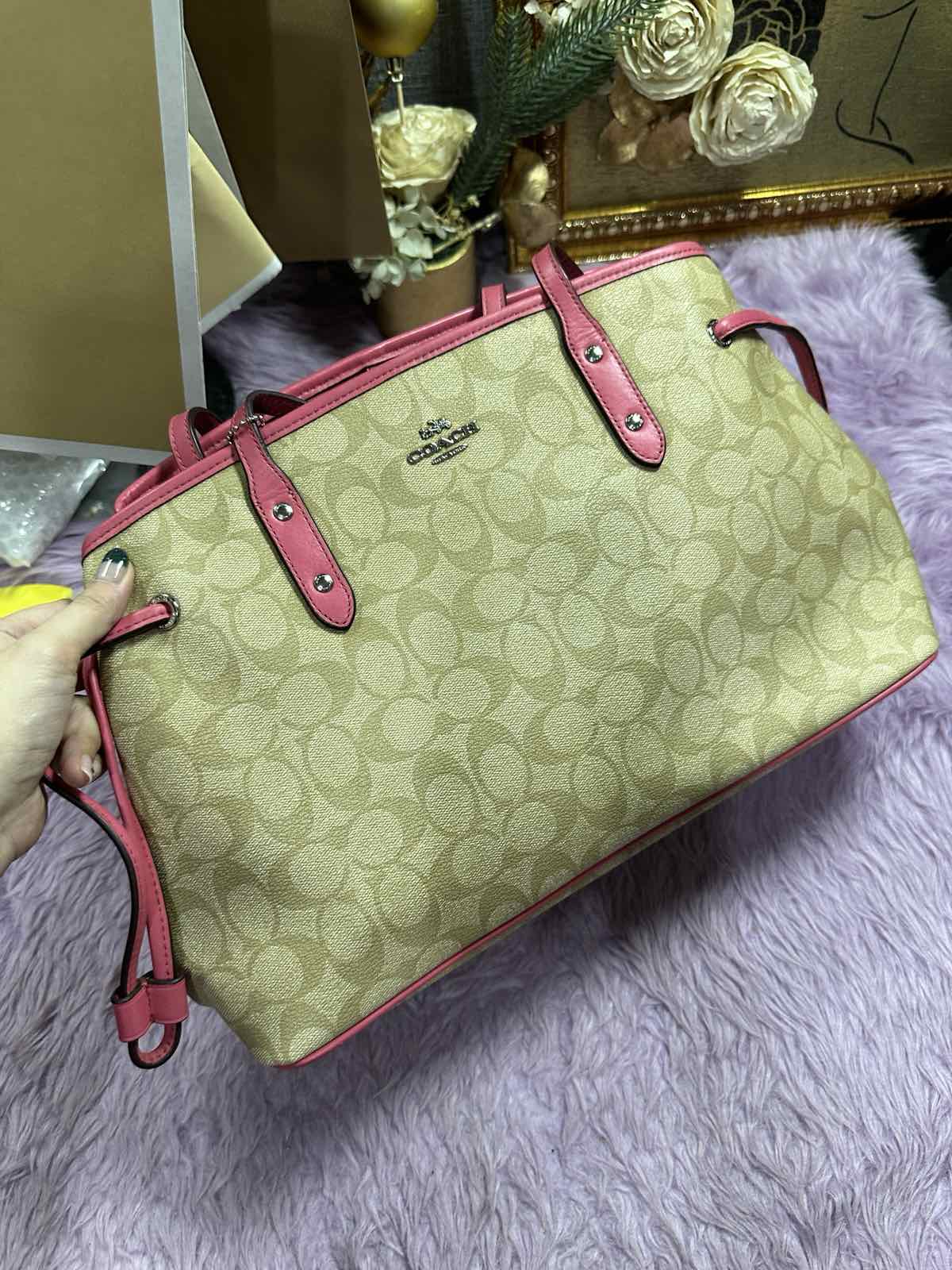 ORIG & IMPORTED Coach Drawstring Carryall Light Khaki/Pink Tote Bag