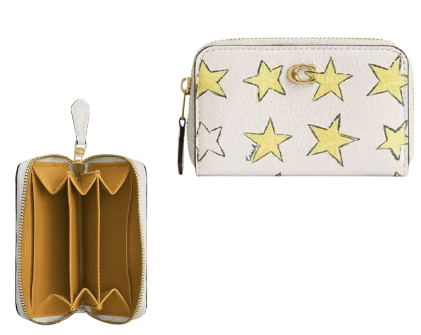 ORIG & IMPORTED Coach Essential Small Zip Around Card Case Star Print White Wallet