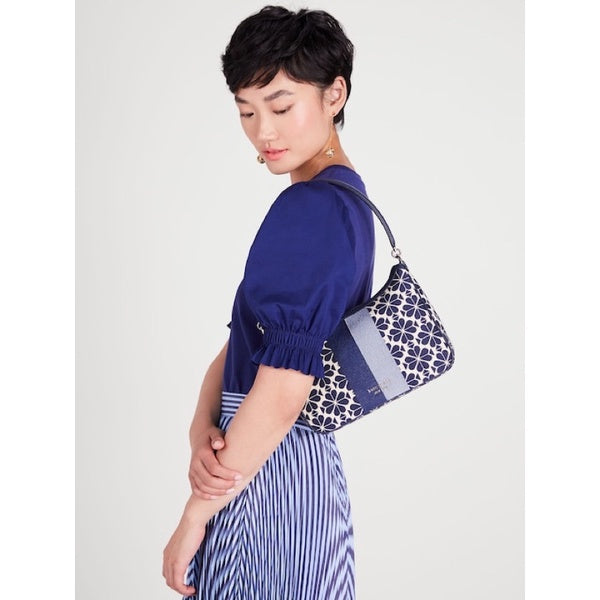 AUTHENTIC KateSpade KS Spade Flower Jacquard Stripe Sam Small Shoulder Bag Blue/Black