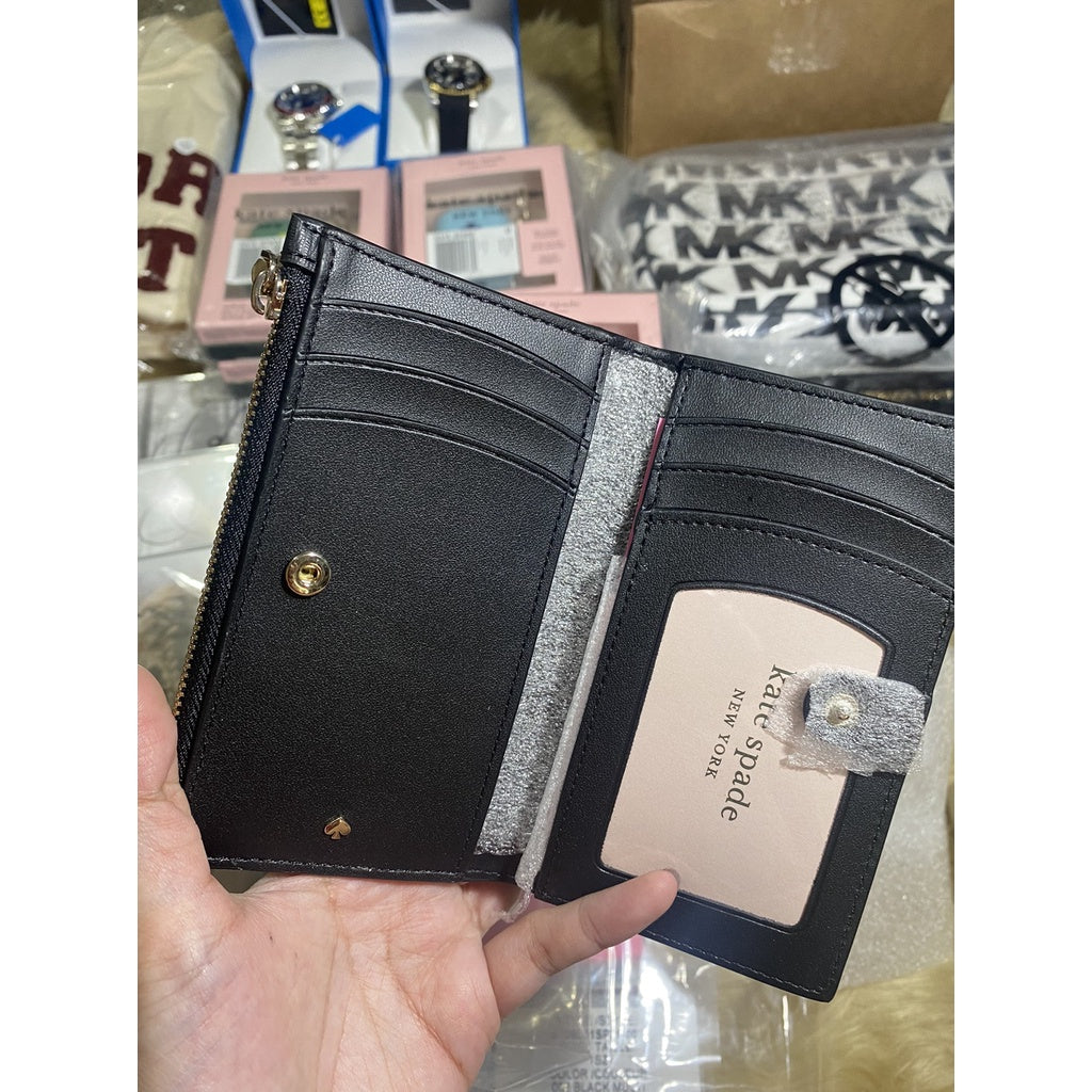 AUTHENTIC KateSpade KS spencer metallic dot small slim bifold wallet BLACK