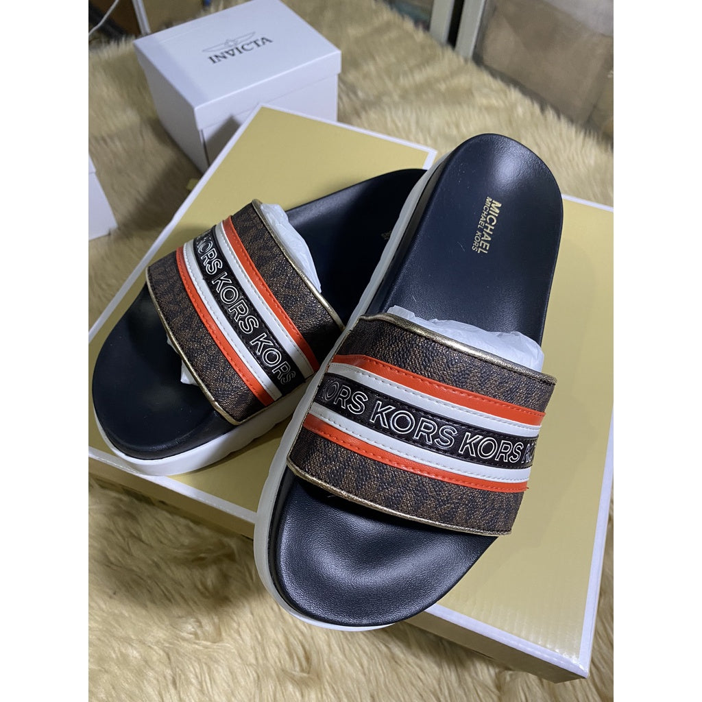 SALE! ❤️ AUTHENTIC Michael K0rs MK Tyra Logo Tape Slides Sandal