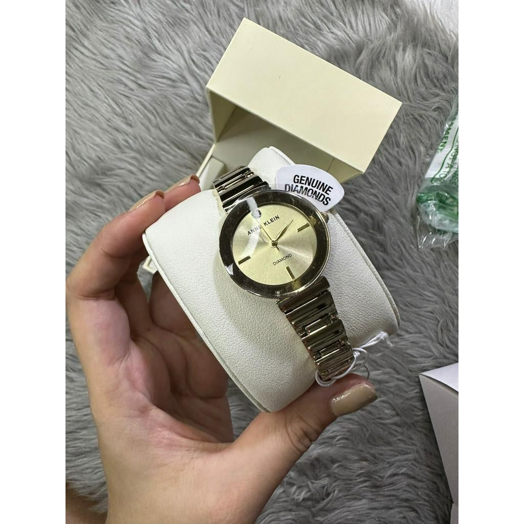 AUTHENTIC/ORIGINAL Anne Klein Women's AK/2434CHGB Diamond-Accented Gold-Tone Bracelet Watch