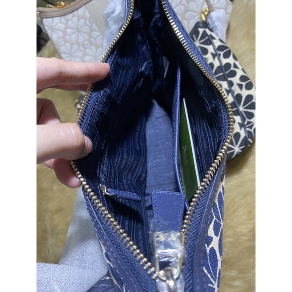 AUTHENTIC KateSpade KS Spade Flower Jacquard Stripe Sam Small Shoulder Bag - Blue/Black