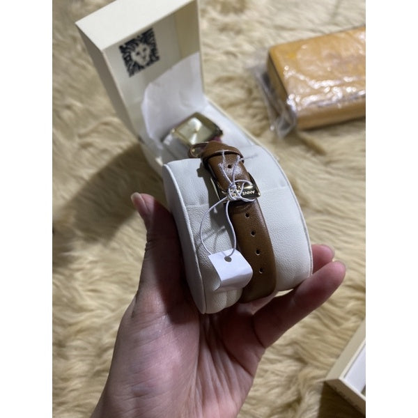 AUTHENTIC/ORIGINAL Anne Klein Women's AK/2706CHHY Gold-Tone and Honey Colored Leather Strap Watch