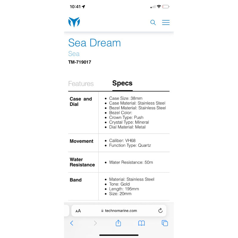 SALE! ❤️ AUTHENTIC/ORIGINAL TechnoMarine Sea Dream Women's Watch - 38mm, Gold (TM-719017)