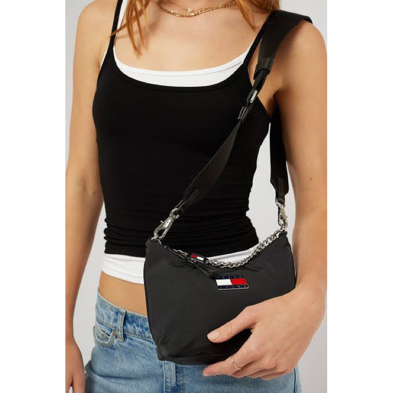 AUTHENTIC/ORIGINAL Tommy Hilfiger TJW Summer Nylon Shoulder Bag Black