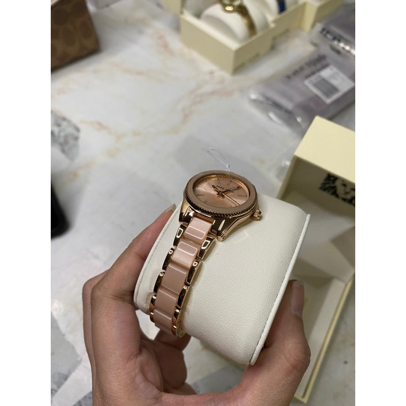 AUTHENTIC/ORIGINAL Anne Klein Women's Rose Gold-Tone and Light Pink Resin Bracelet Watch AK/3212LPRG