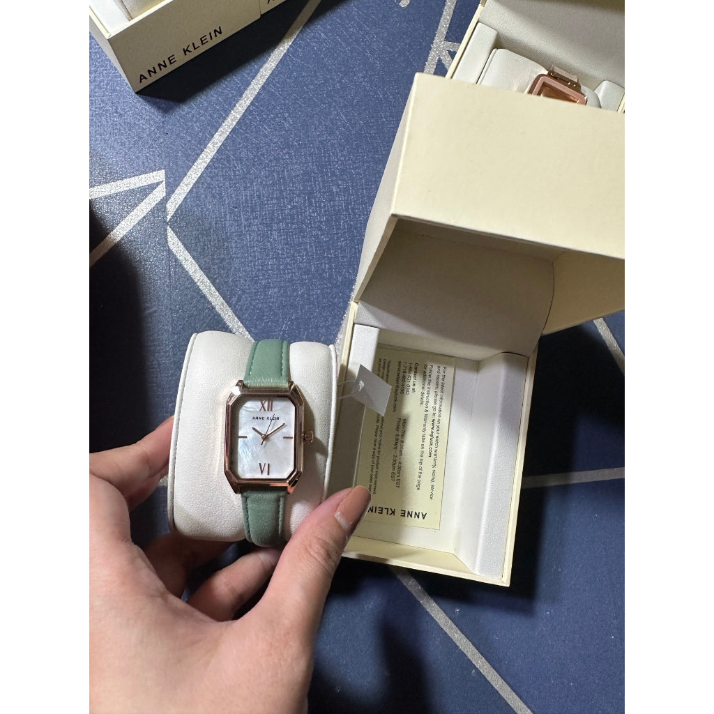 AUTHENTIC/ORIGINAL Anne Klein Women's Leather Strap Watch, Mint Green/Rose Gold AK/3874RGMT