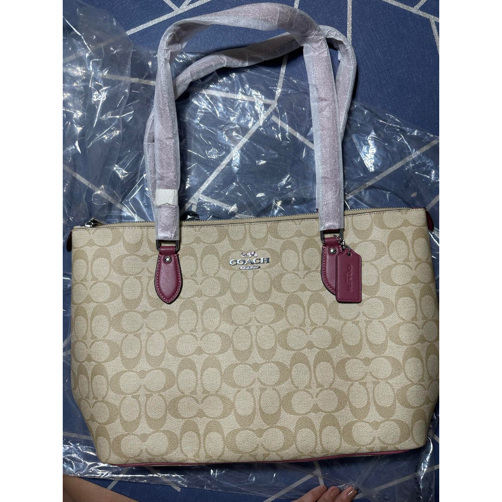 AUTHENTIC/ORIGINAL COACH New Gallery Tote Bag in Signature Light Khaki Pink