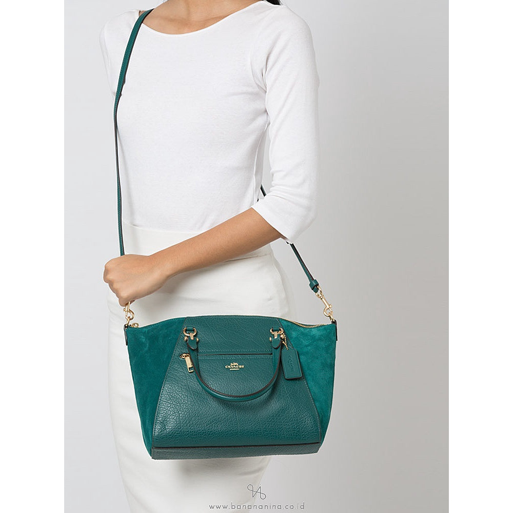AUTHENTIC/ORIGINAL COACH Pebbled Suede Leather Prairie Satchel Bag Blue Green