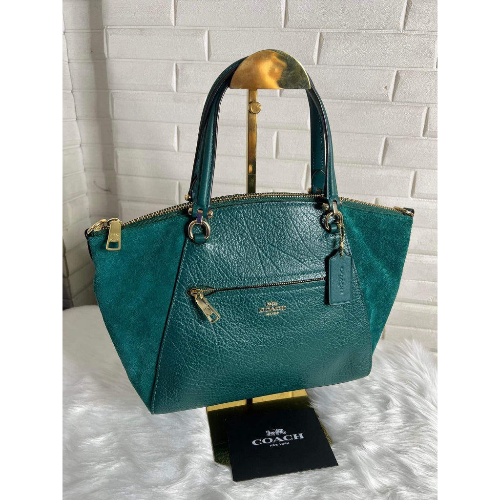 AUTHENTIC/ORIGINAL COACH Pebbled Suede Leather Prairie Satchel Bag Blue Green