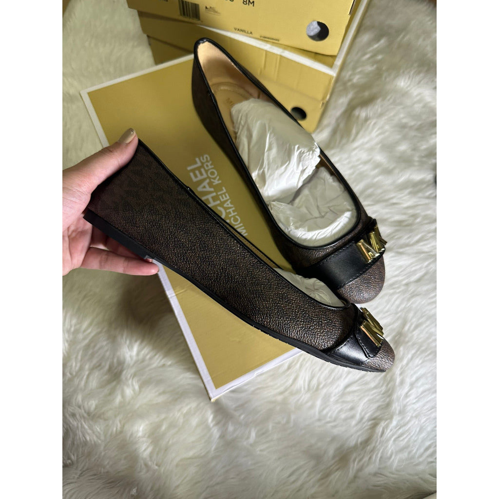 AUTHENTIC/ORIGINAL Michael K0rs MK Jilly Logo Ballet Flat Doll Shoes BROWN 7 ONLY