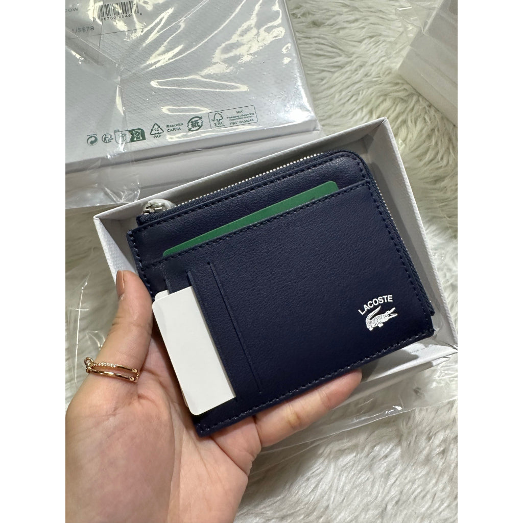 AUTHENTIC/ORIGINAL LACOSTE Men's Contrast Zip Card Coin Wallet Holder NAVY NH4016PN Marine