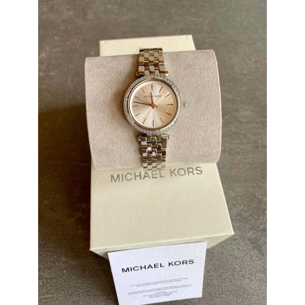 AUTHENTIC/ORIGINAL Michael K0rs MK Darci Silver-Tone Three Hand Women's Watch with Glitz Accents