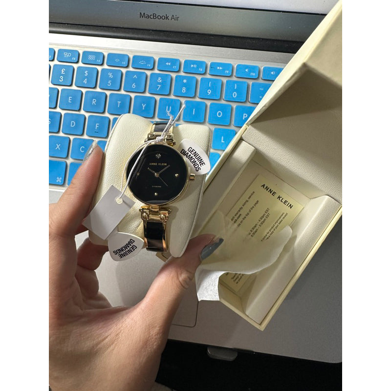 AUTHENTIC/ORIGINAL Anne Klein Women's Genuine Diamond Dial Bangle Watch AK/1980BKGB