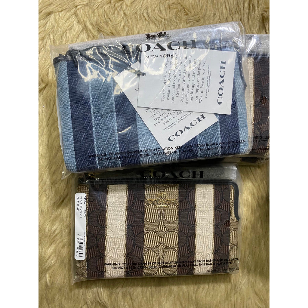 AUTHENTIC/ORIGINAL COACH Large Corner Zip Wristlet Wallet In Signature Jacquard Brown & Blue