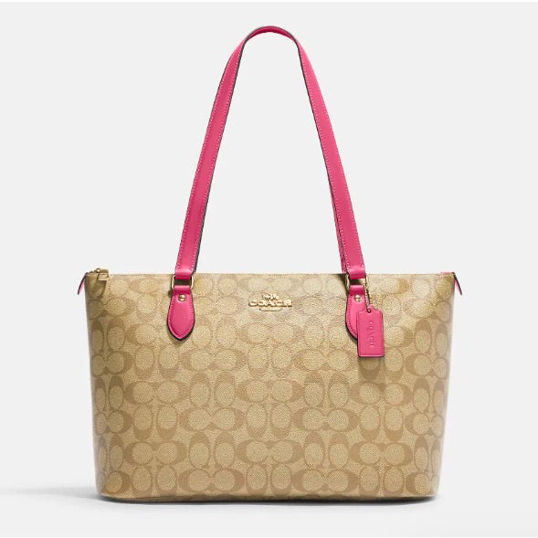 AUTHENTIC/ORIGINAL COACH New Gallery Tote Bag in Signature Light Khaki Pink