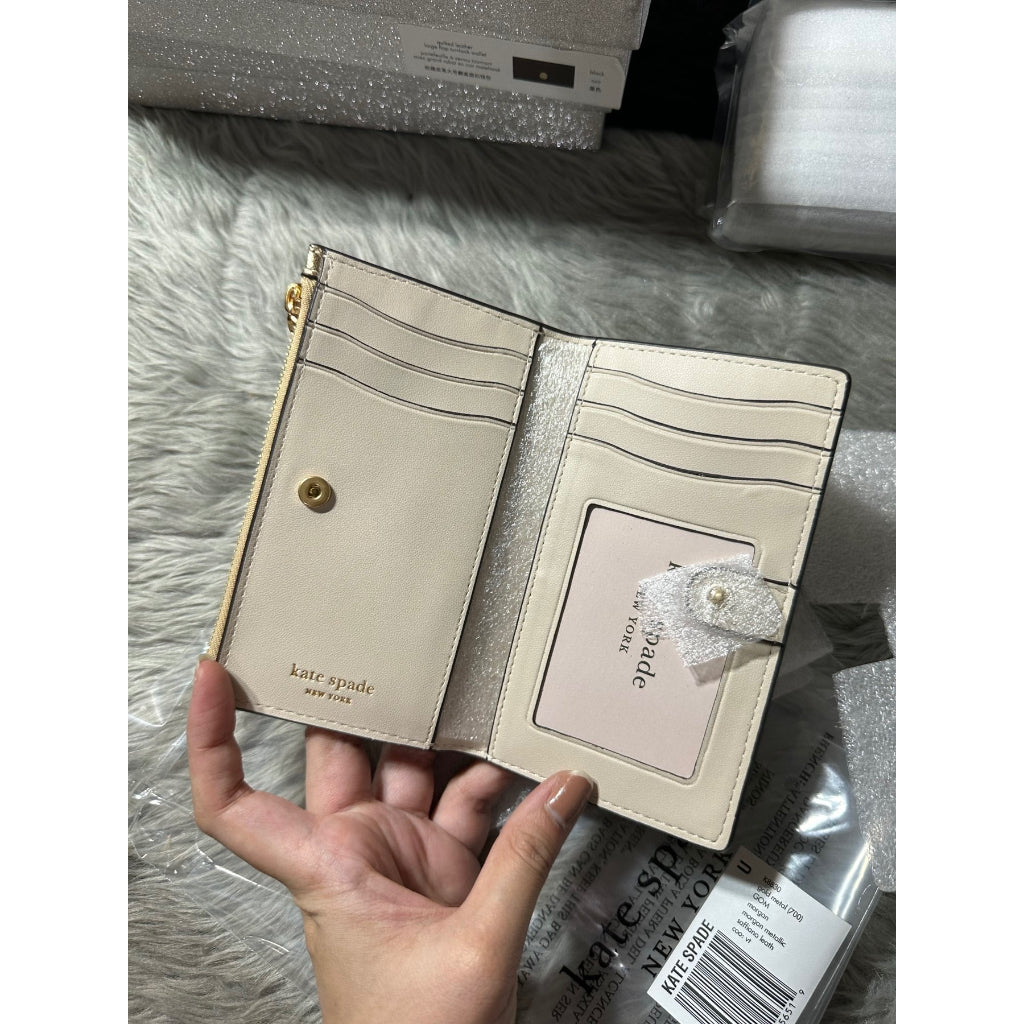 AUTHENTIC/ORIGINAL KateSpade Retail Morgan Metallic Small Slim Bifold Wallet GOLD