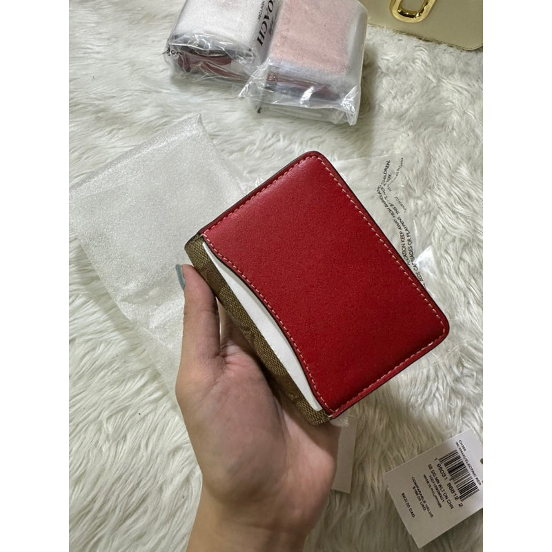 AUTHENTIC/ORIGINAL COACH Mini Wallet On A Chain In Signature Canvas With Strawberry Red Bag