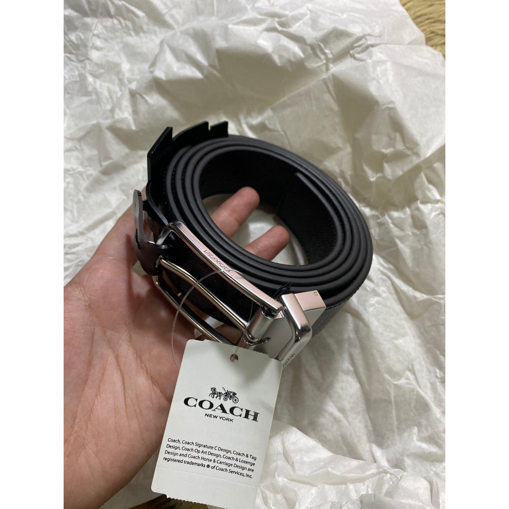 AUTHENTIC/ORIGINAL COACH Skinny Buckle Cut To Size Reversible Dress Belt, 32 Mm BLACK