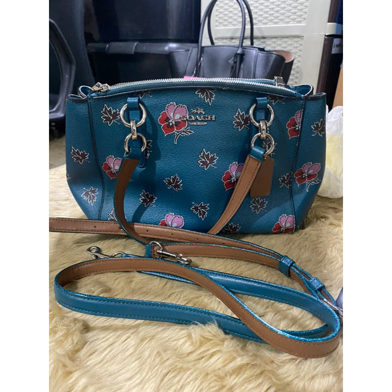 SALE! ❤️ AUTHENTIC/ORIGINAL Preloved Coach Mini Christie Carry All Floral Blue Teal Satchel Bag